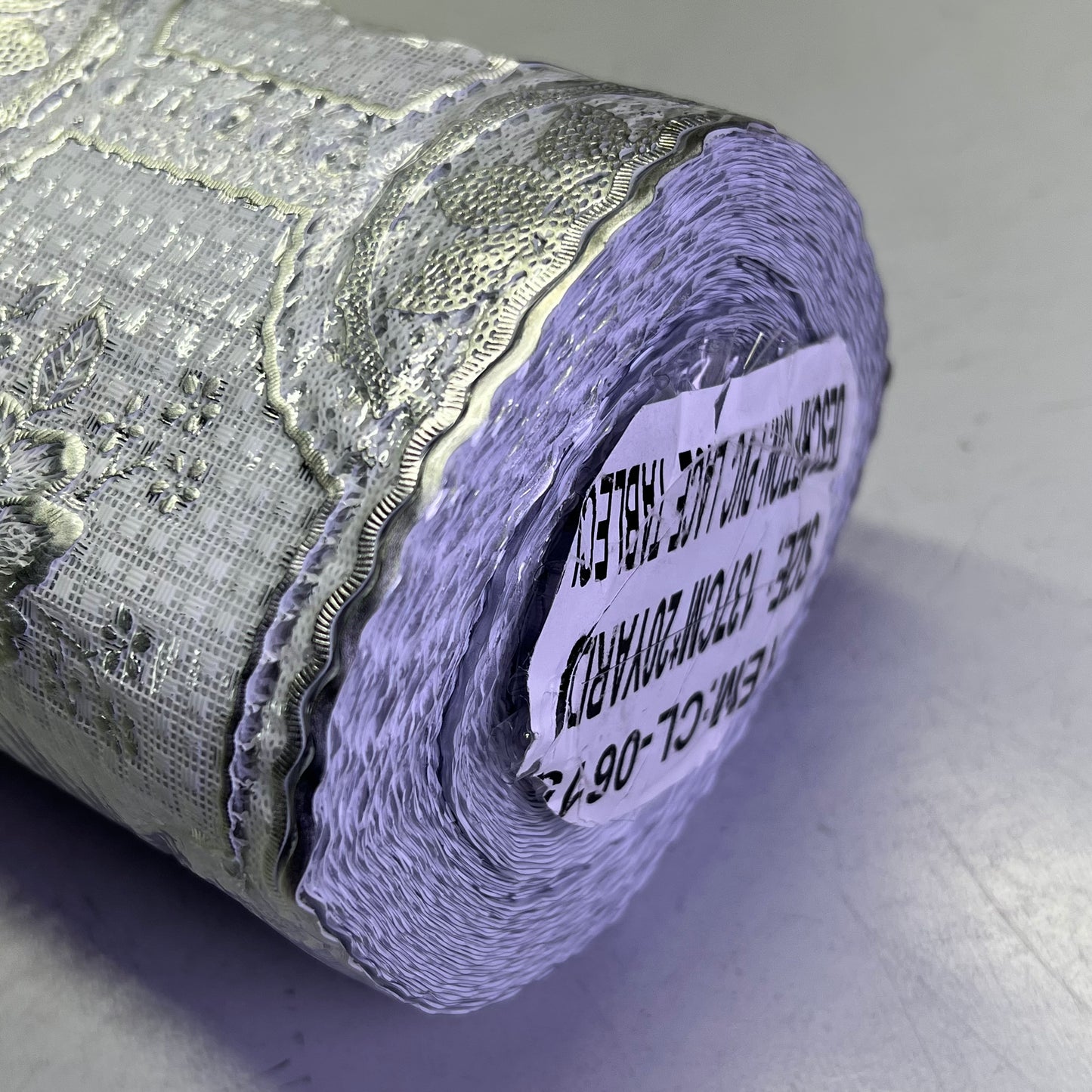 PVC Glossy Lace Dining Tablecloth Roll 54"x60' Silver/White CL-0615B