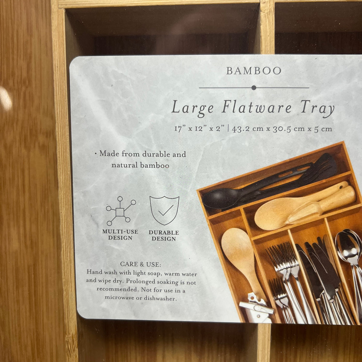CORE BAMBOO Large Expandable Flatware Tray Organic Bamboo 17"x12" FWTL357