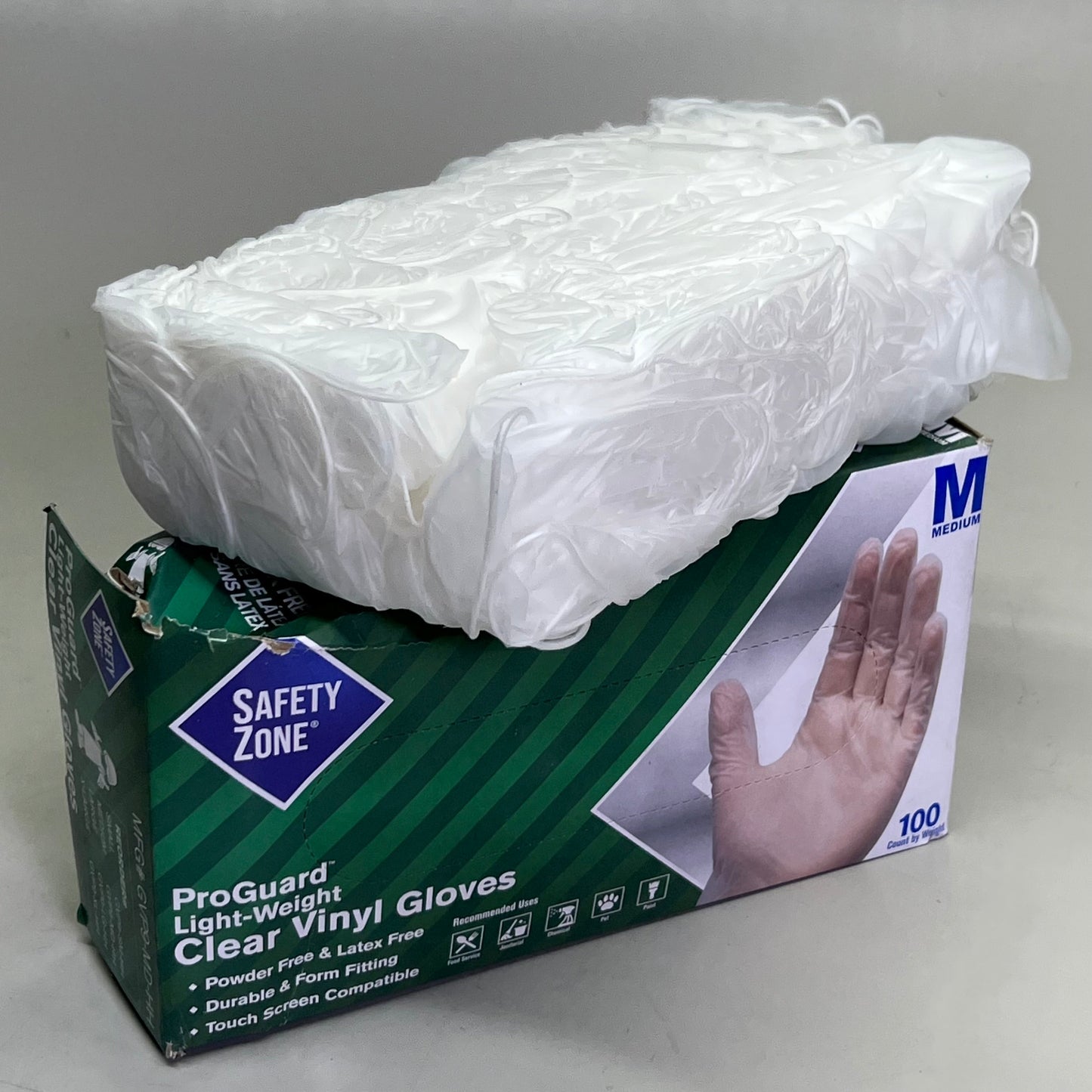 ZA@ SAFETY ZONE (2 PACK of 100 Gloves) Clear Vinyl Gloves Sz M GVP9-MD-HH (AS-IS, Distressed Box) E