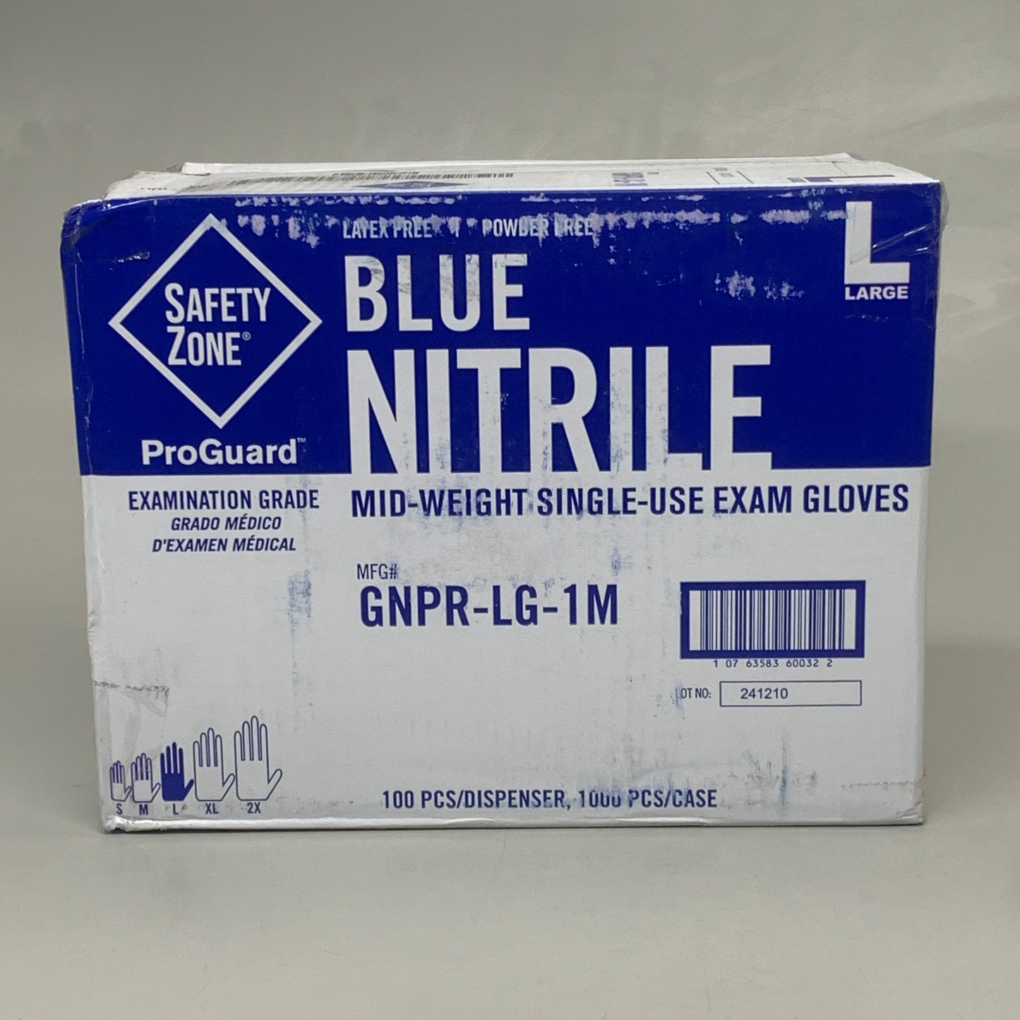 SAFETY ZONE (1,000 PACK) Pro Guard Blue Nitrile Single Use Gloves LG GNPR-LG-1M