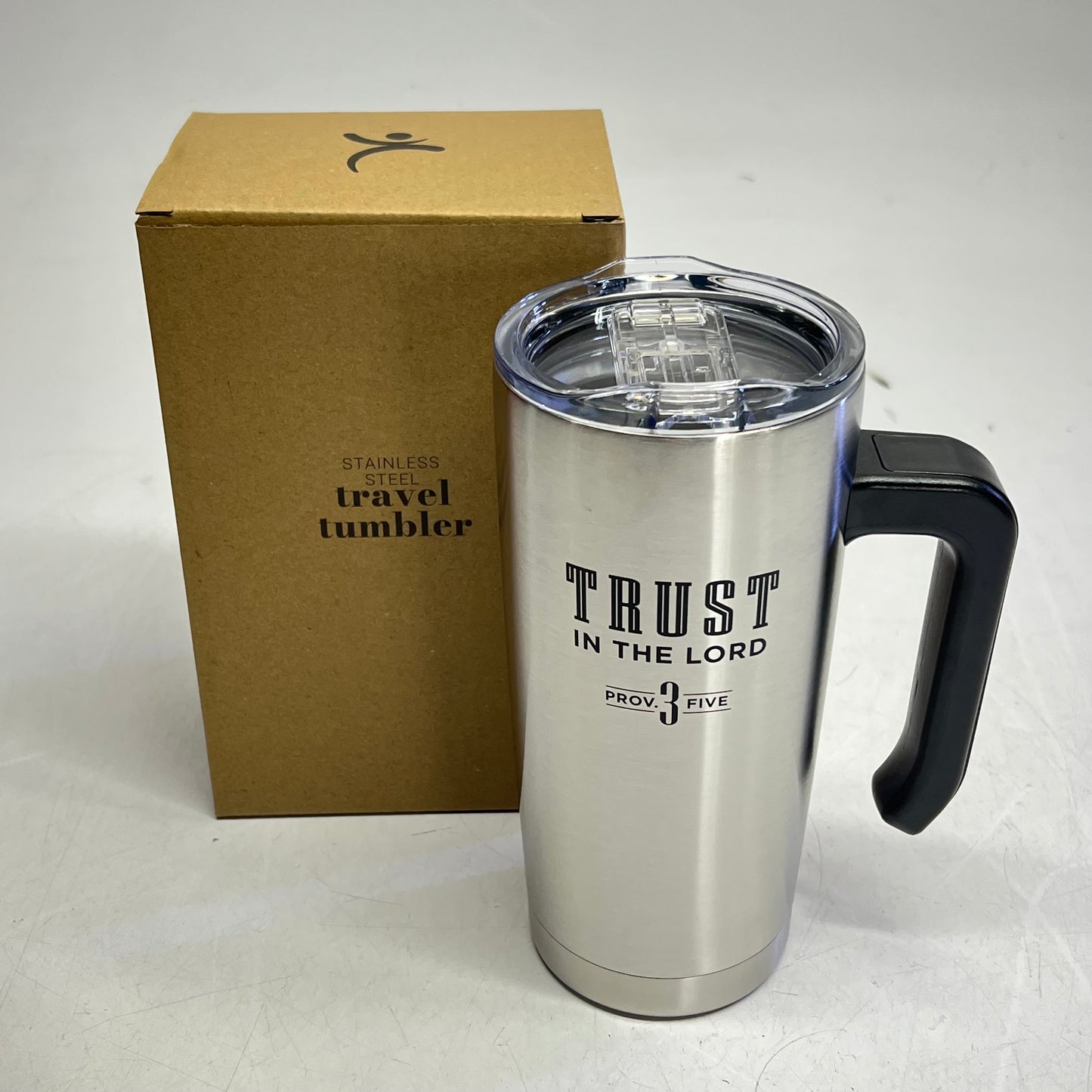 CHRISTIAN ART GIFTS Psalm 3:5 Travel Mug with Handle  18 fl oz Silver SMUG329