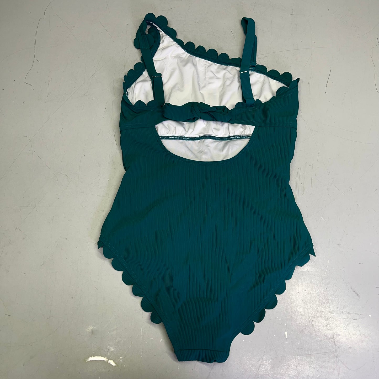 CHARMO Asymmetrical Retro Ribbed Moderate One Piece Swimwear Wmn Sz M Blue/Green