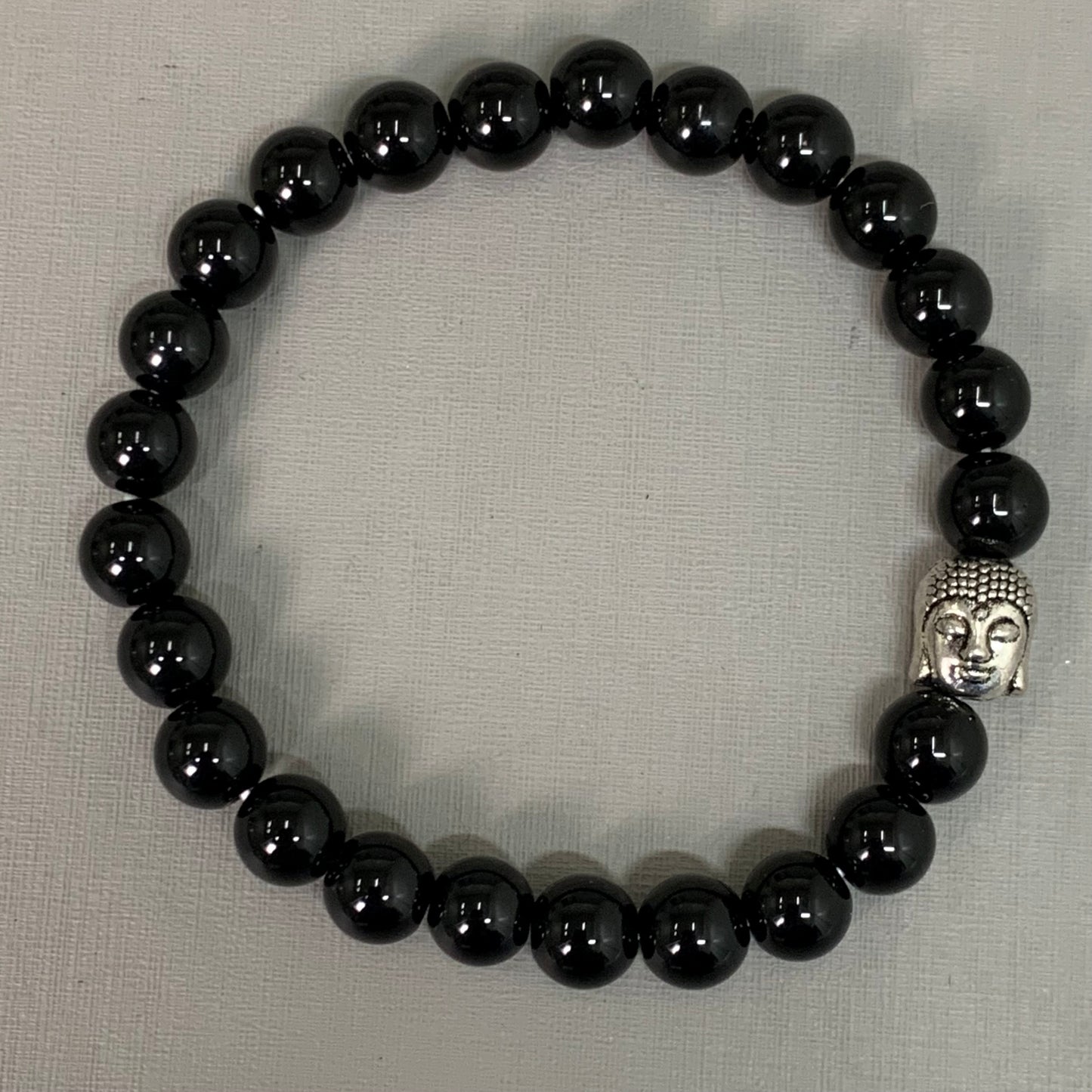 BEST WHOLESALE (12 PACK) Beaded Shiny Black Crystal Bracelets 3" Silver Buddha New