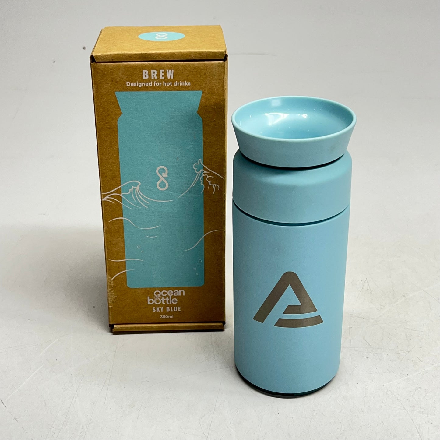 ZA@ OCEAN BOTTLE  Insulated Brew Flask W/ Company Logo Engraved  350 ml - 12 oz Sky Blue