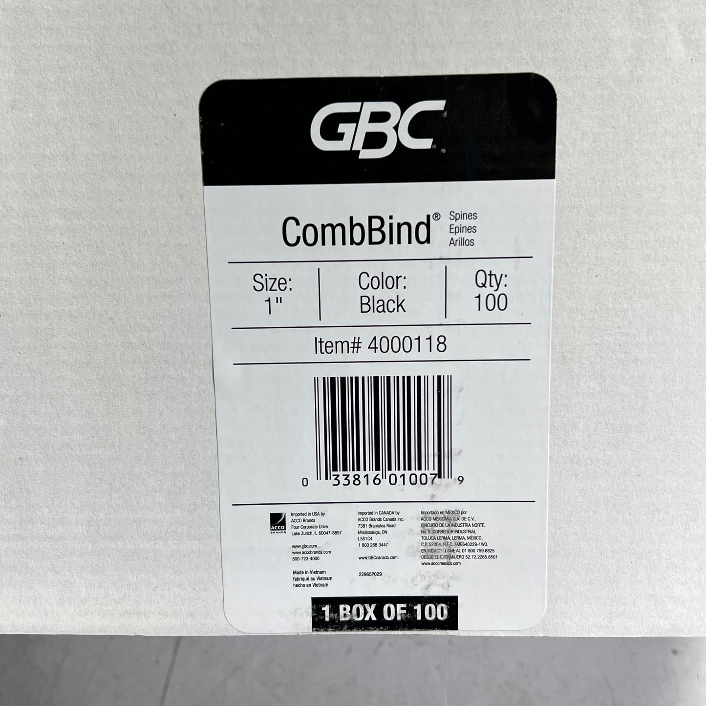 GBC (100 PACK) Durable Comb Bind Binding Spines 1" Dia 19 Holes Black 4000118