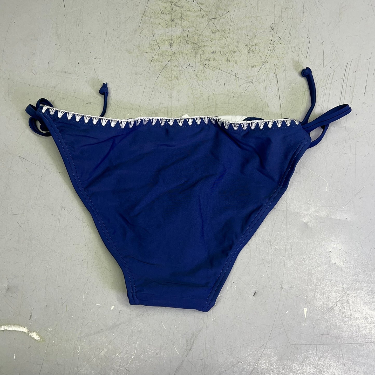 CHARMO Triangle Top Tie Bottoms Contrast Lace Bikini Women's Sz S Blue/White