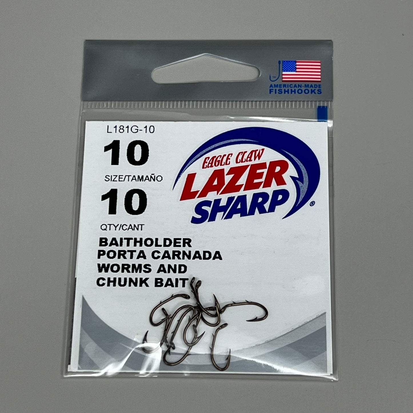 EAGLE CLAW (5 PACK) Sharp Worms & Chunk Baitholder Hook Bronze #10 10pc L181G-10