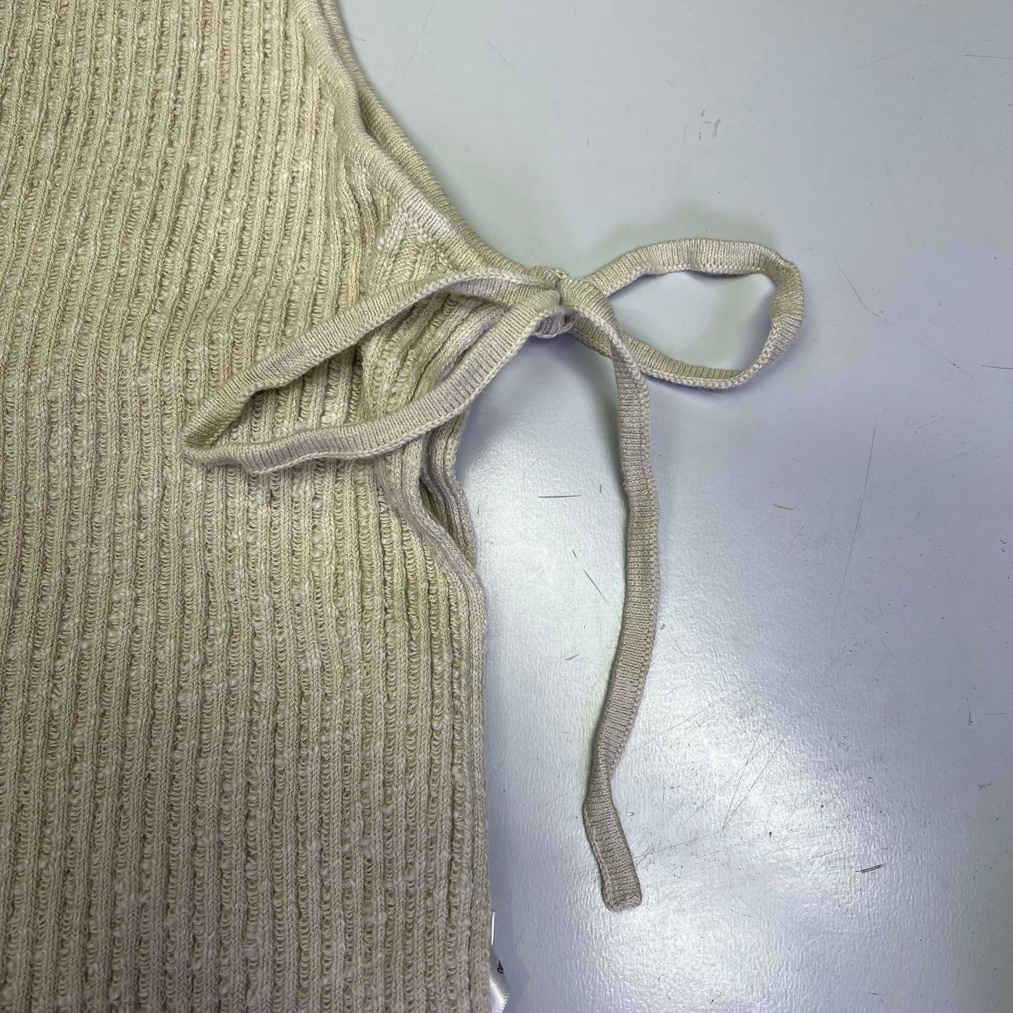 FREE PEOPLE Side Tie Lizzie Sweater Top Women's Sz L Summer Sand 97299119