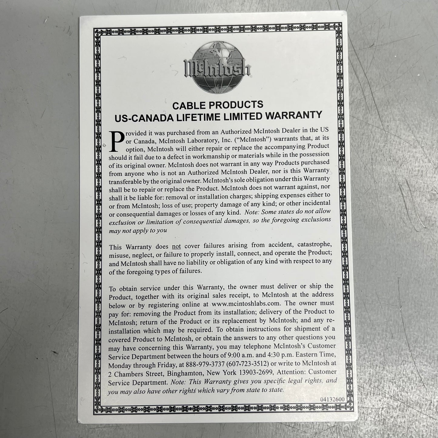 MCINTOSH Speaker Cables Fine Pure Copper In Fire Proof Insulators 2M CS2M