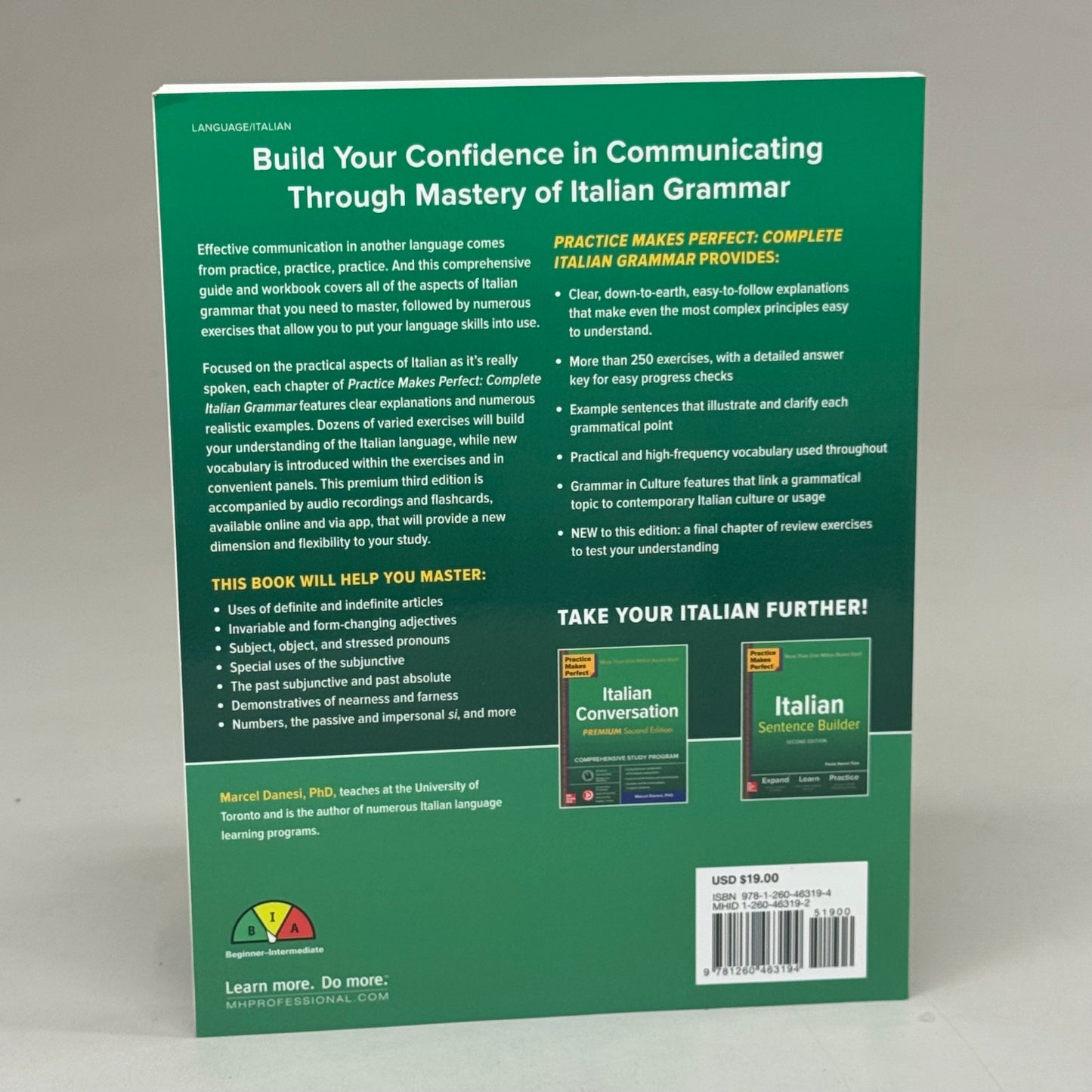 MC GRAW HILL Marcel Danesi Complete Italian Grammar Third Edition 360 Pages