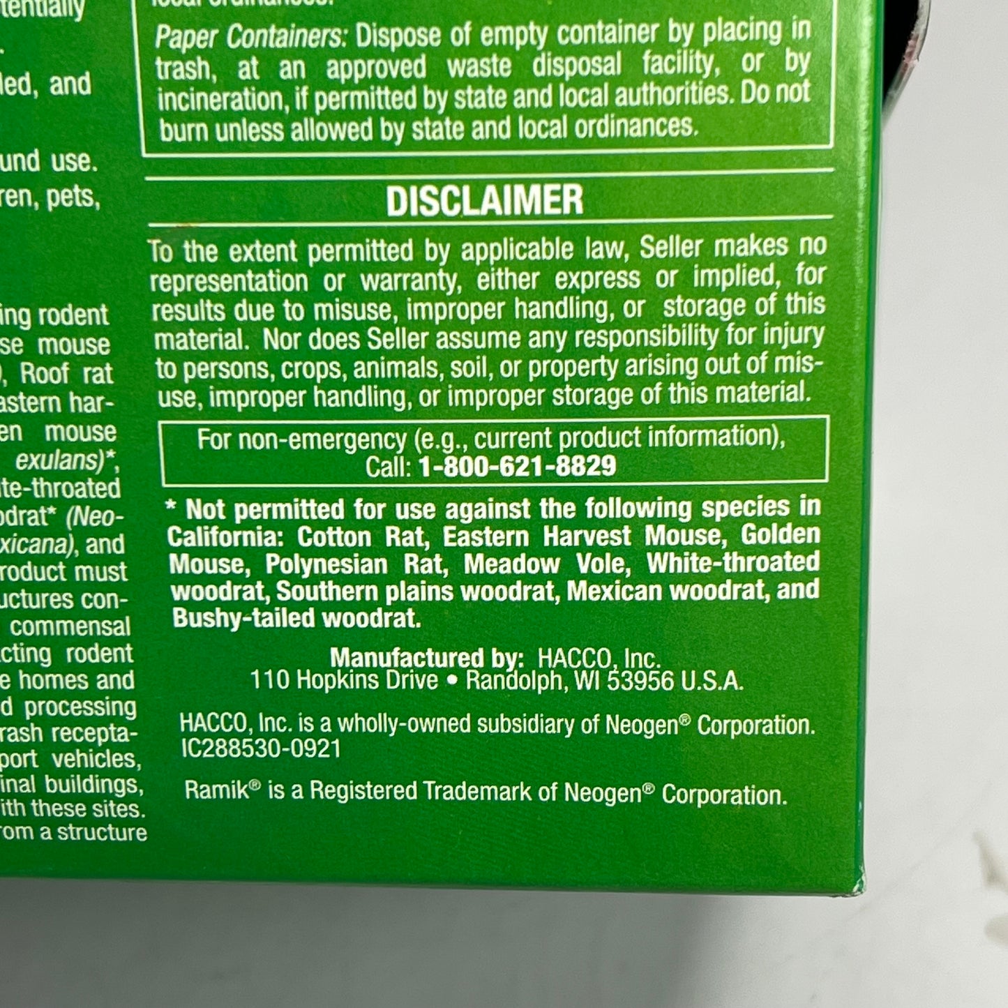 ZA@ NEOGEN All Weather Ramik Bars Fish Flavored for Rats  4lbs  Light Brown 116334