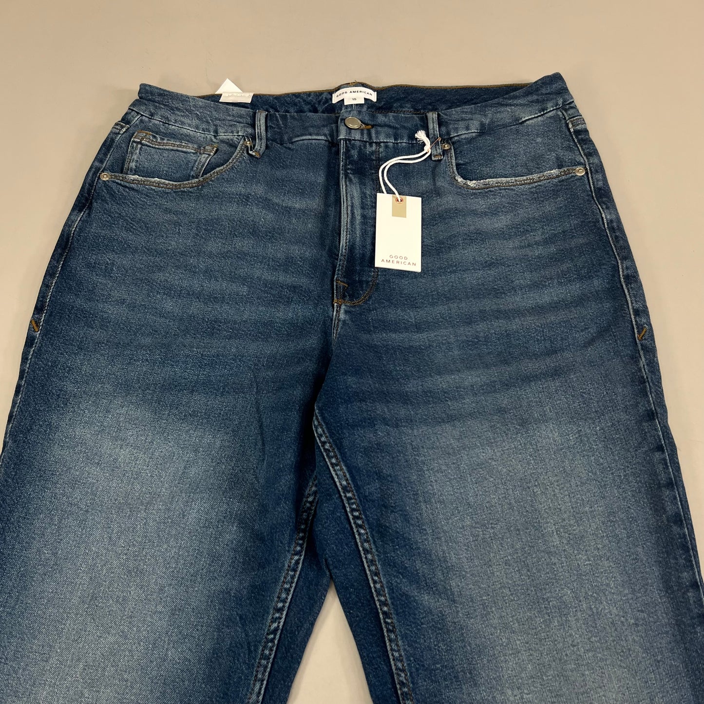 GOOD AMERICAN Good Icon High Rise Straight Leg Jeans Women's Sz 15+ Indigo605 GICNF395T