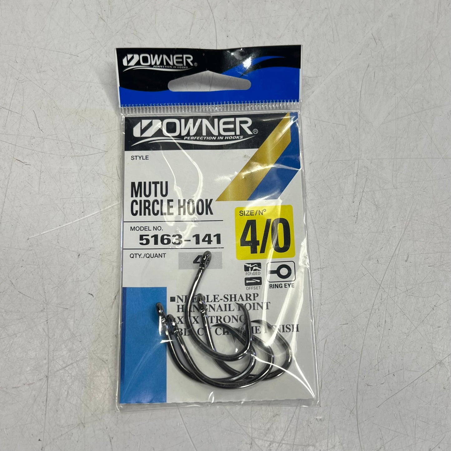 OWNER (4 PACK, 4 EACH) Mutu Circle Hooks Ring Eye XXX Strong 4/0 Black 5163-141