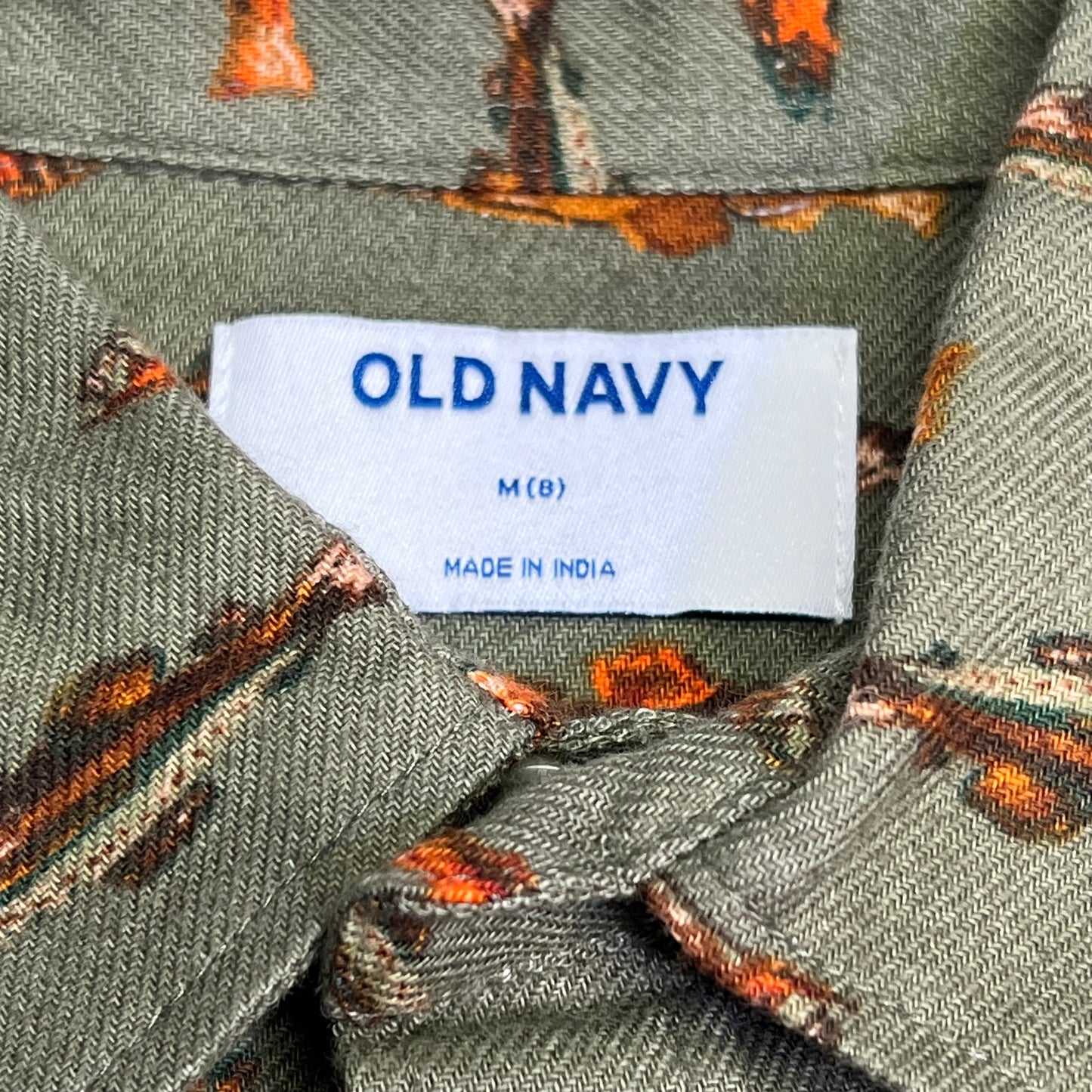 OLD NAVY Printed Fish Pattern Long Sleeve Fennel Pocket Shirt Boy's Sz M Green