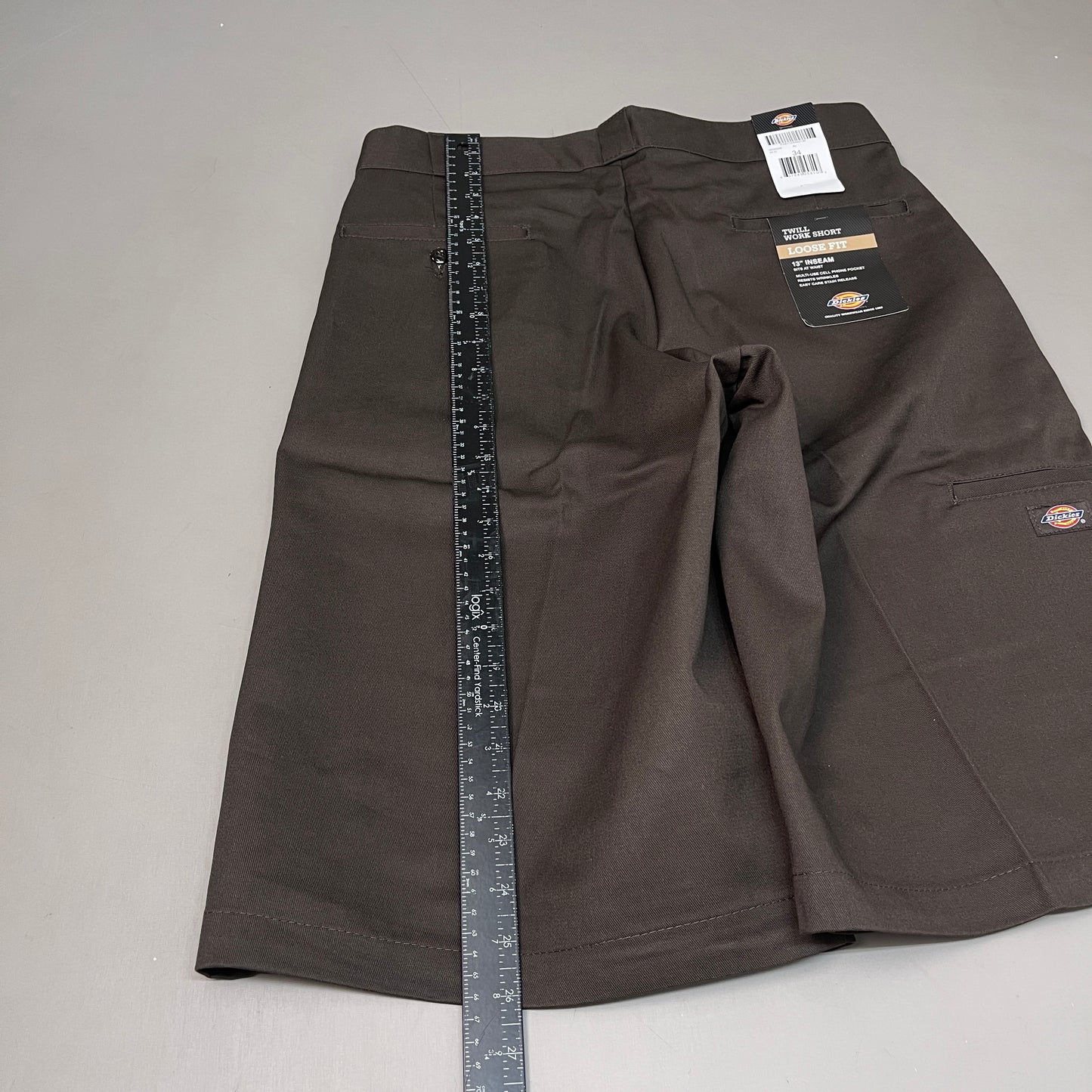 DICKIES Loose Fit Twill Work Shorts 13" Inseam Men's Sz 34 Dark Brown 42283DB