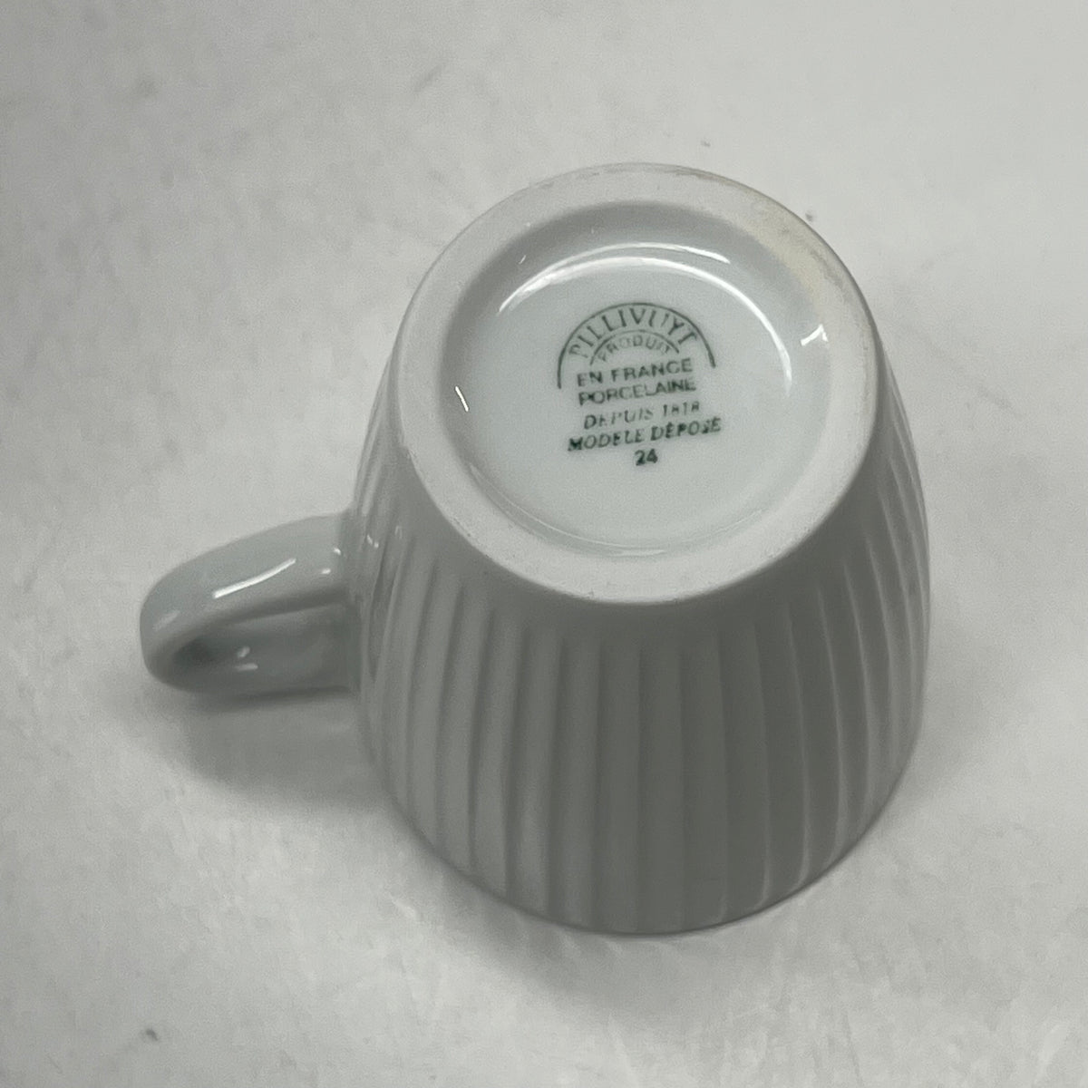 PILLIVUYT (8 PACK) Porcelain Mugs France Made Engraved Stripes 3" x 4" White