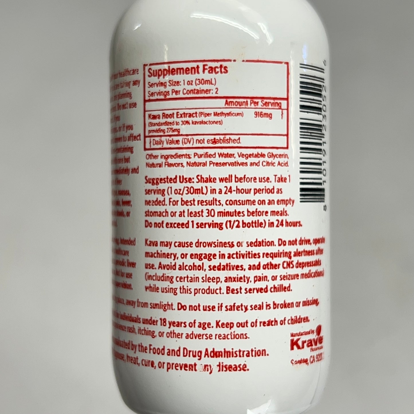 KRAVE (6 PACK) Kava Root Extract Glass Bottle Shots Strawberry Crème 2 Fl Oz