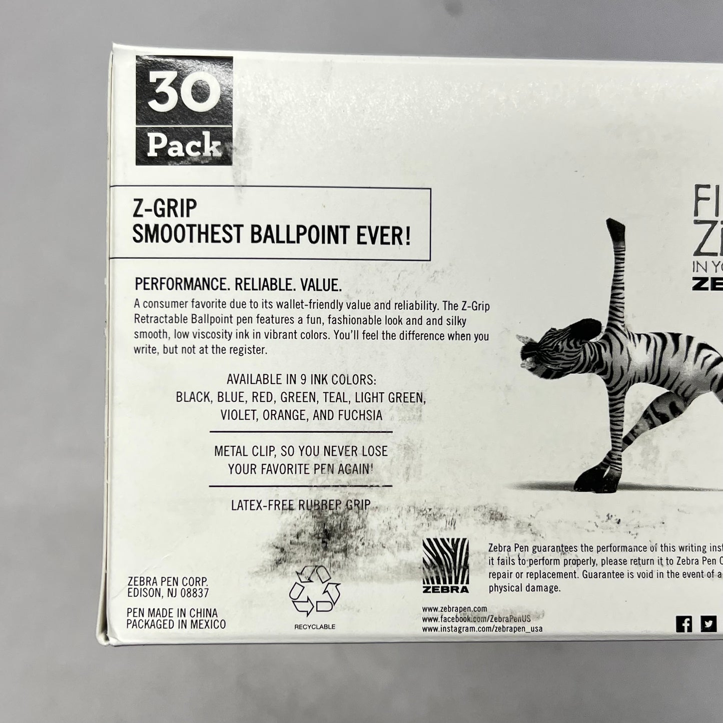 ZEBRA (30 PACK) Pen Z-grip Retractable Ballpoint Pen  0.7mm Black BX-25X30/0820