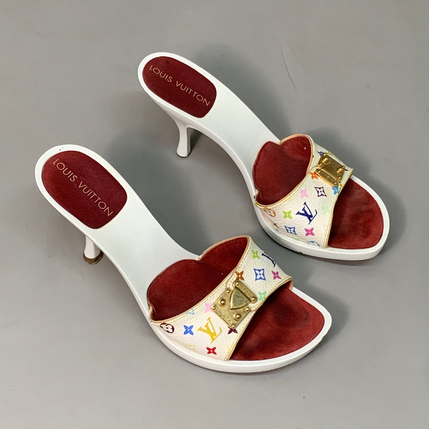 Louis Vuitton White Monogram Multicolore Open Toe Mule Sandals