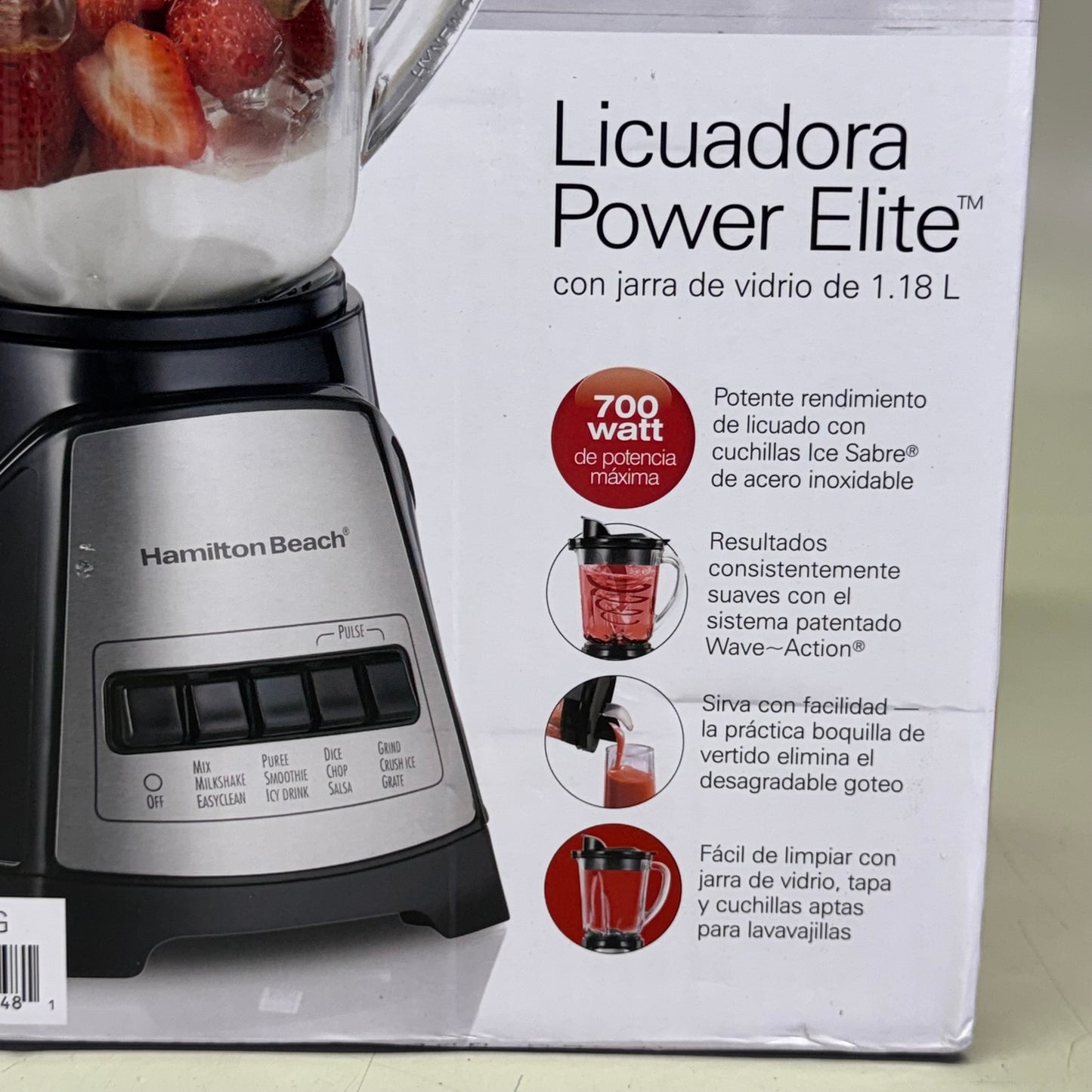 HAMILTON BEACH Power Elite Blender With 40 Oz Glass Jar 9"H Clear 58148G