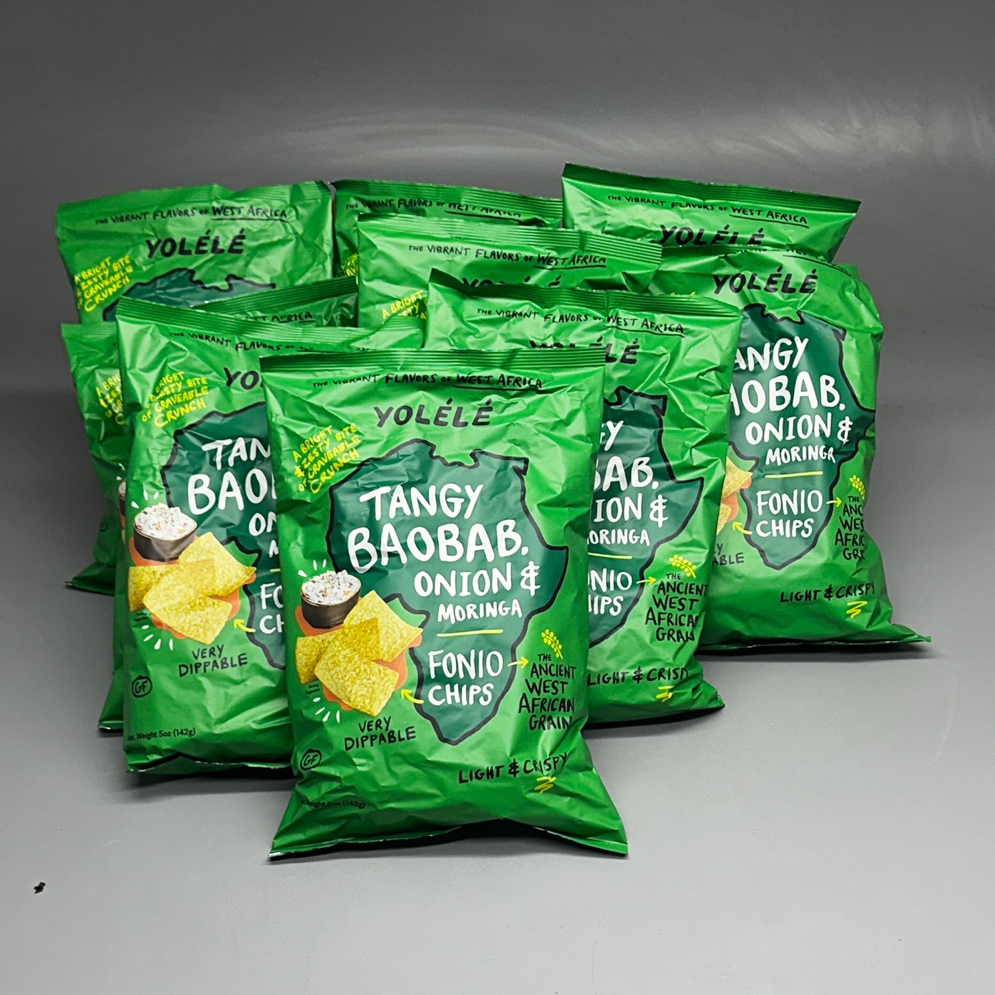 ZA@ YOLELE Tangy Baobab Onion & Moringa Fonio Chips (9 PACK) 5 oz BB 11/24