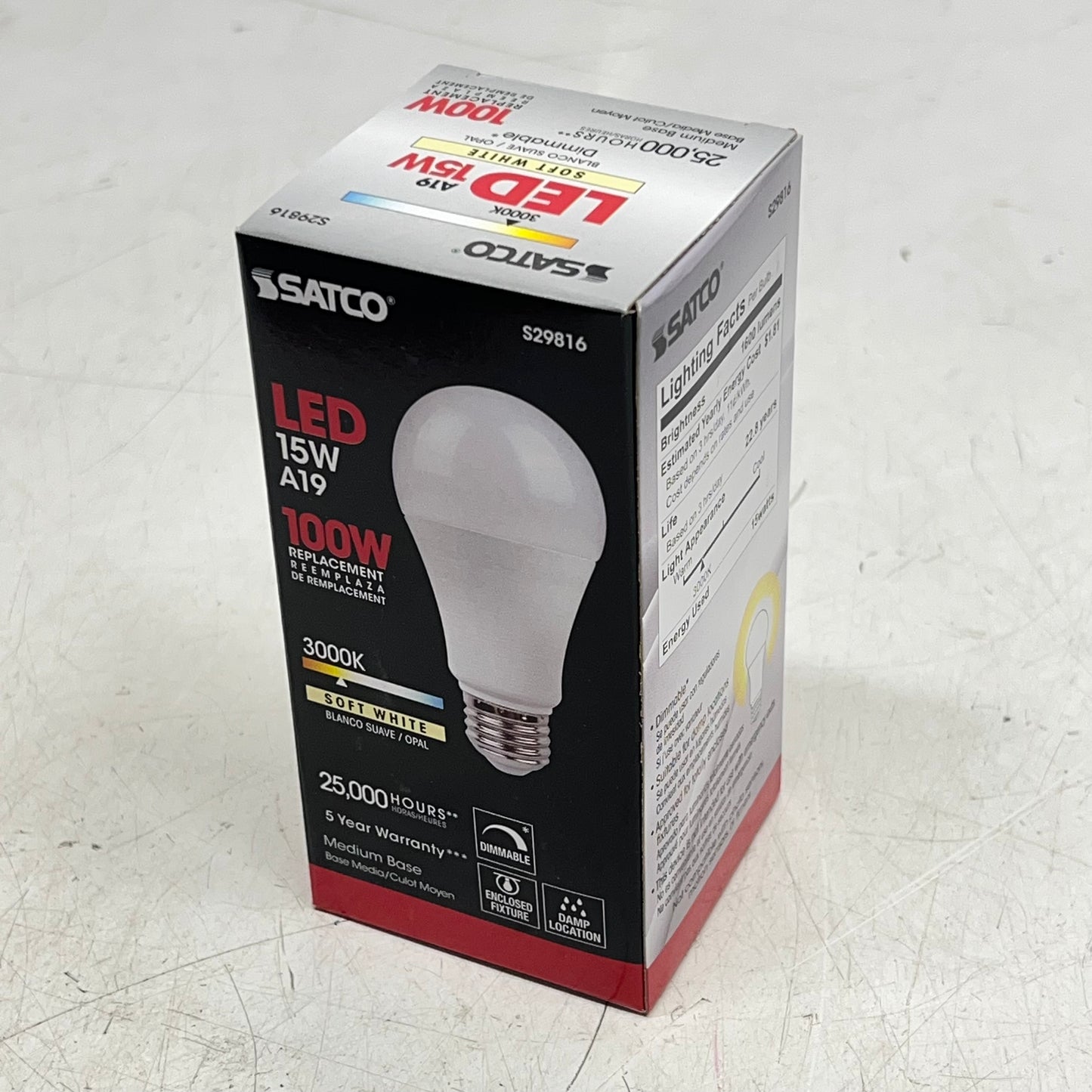 SATCO (6 PACK) Led Light Bulbs 15W LED A19 3000K 1600 Lumens Soft White S29816