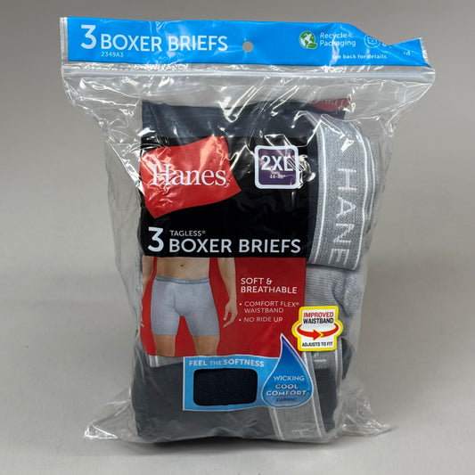 HANES (3 PACK!) Men's Cool Comfort Boxer Briefs Sz 2XL 44-46" Black/Grey 2349A3