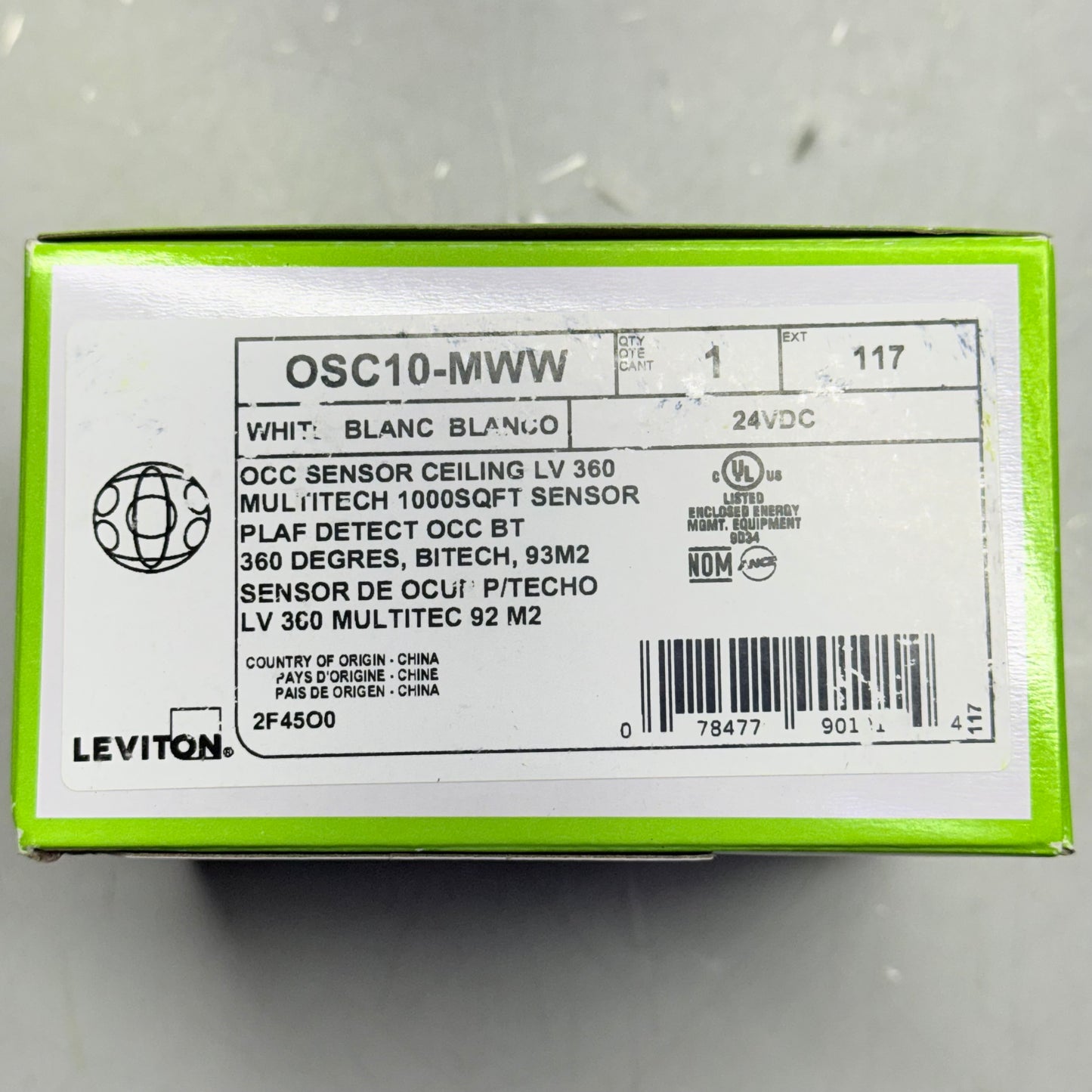 LEVITON Occupancy Sensor OSC10-MWW,Ceiling Mount,24VDC, 1000sqft,White