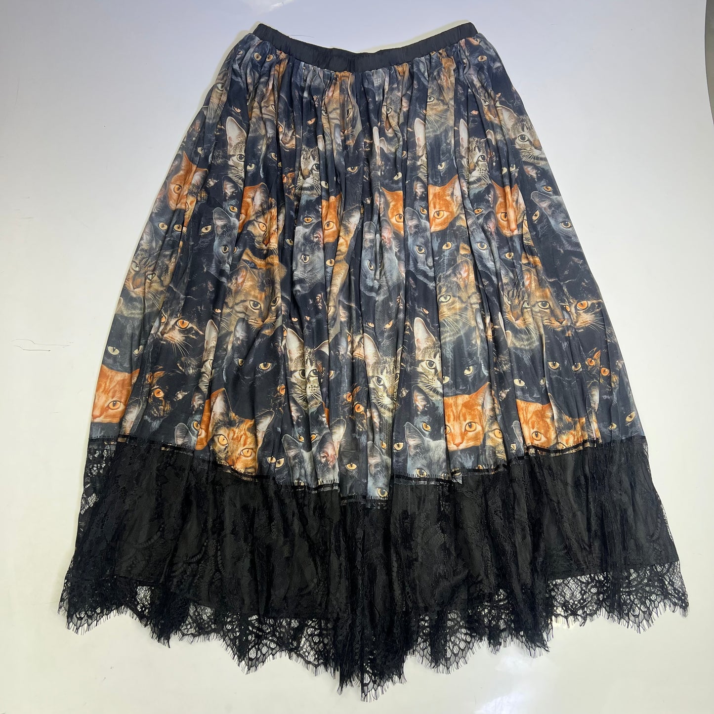 LALA ORIGINAL Lined Purr Mesh Maxi Skirt W/ Lace Women's Sz L Multicolor