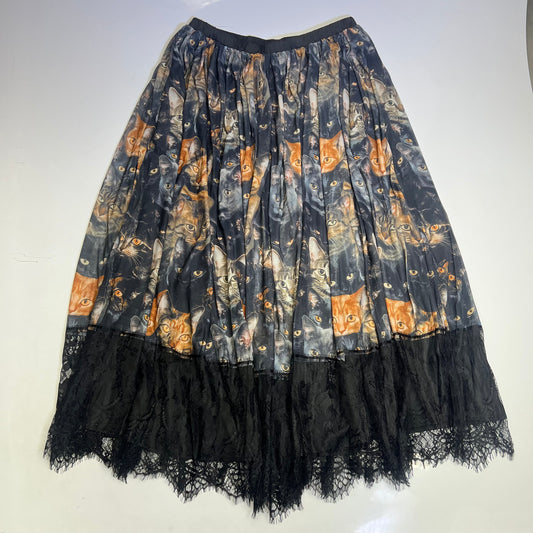 LALA ORIGINAL Lined Purr Mesh Maxi Skirt W/ Lace Women's Sz L Multicolor