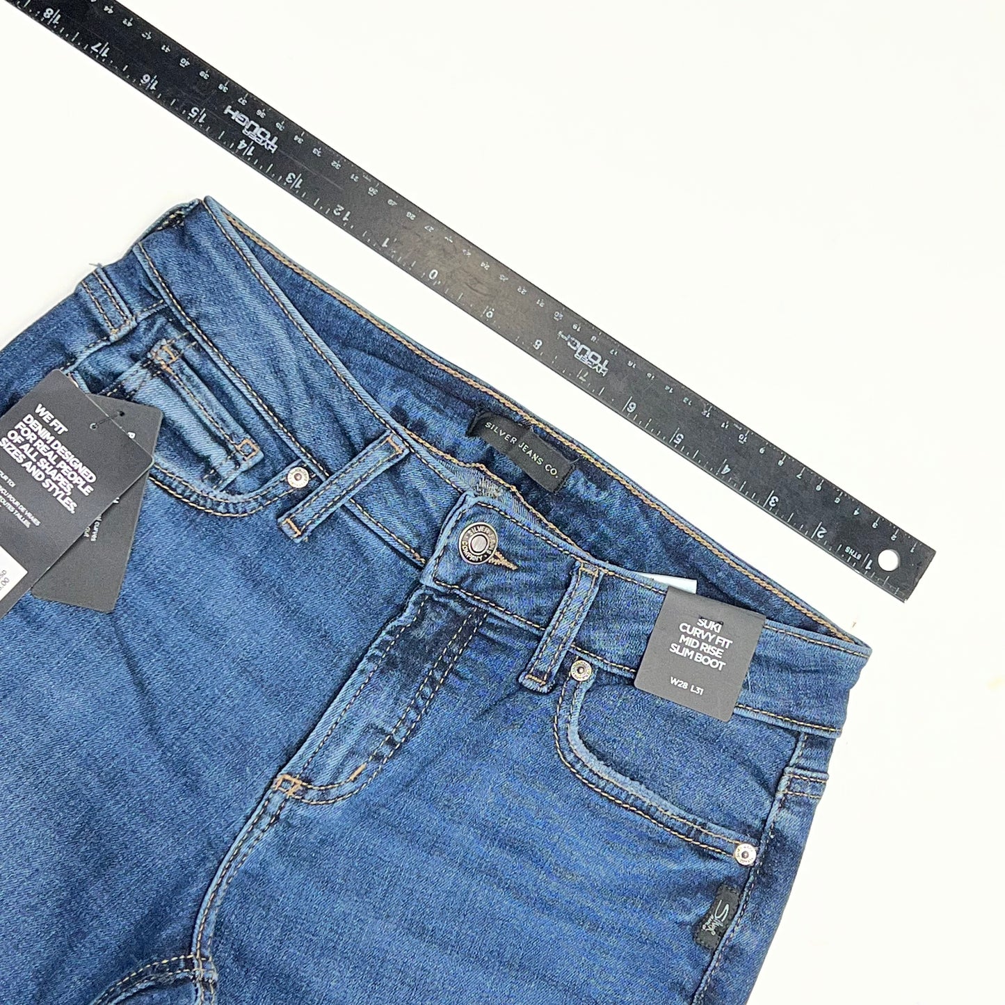 SILVER JEANS CO Suki Curvy Mid Rise Slim Boot Jean Women's Sz 28/31 Indigo