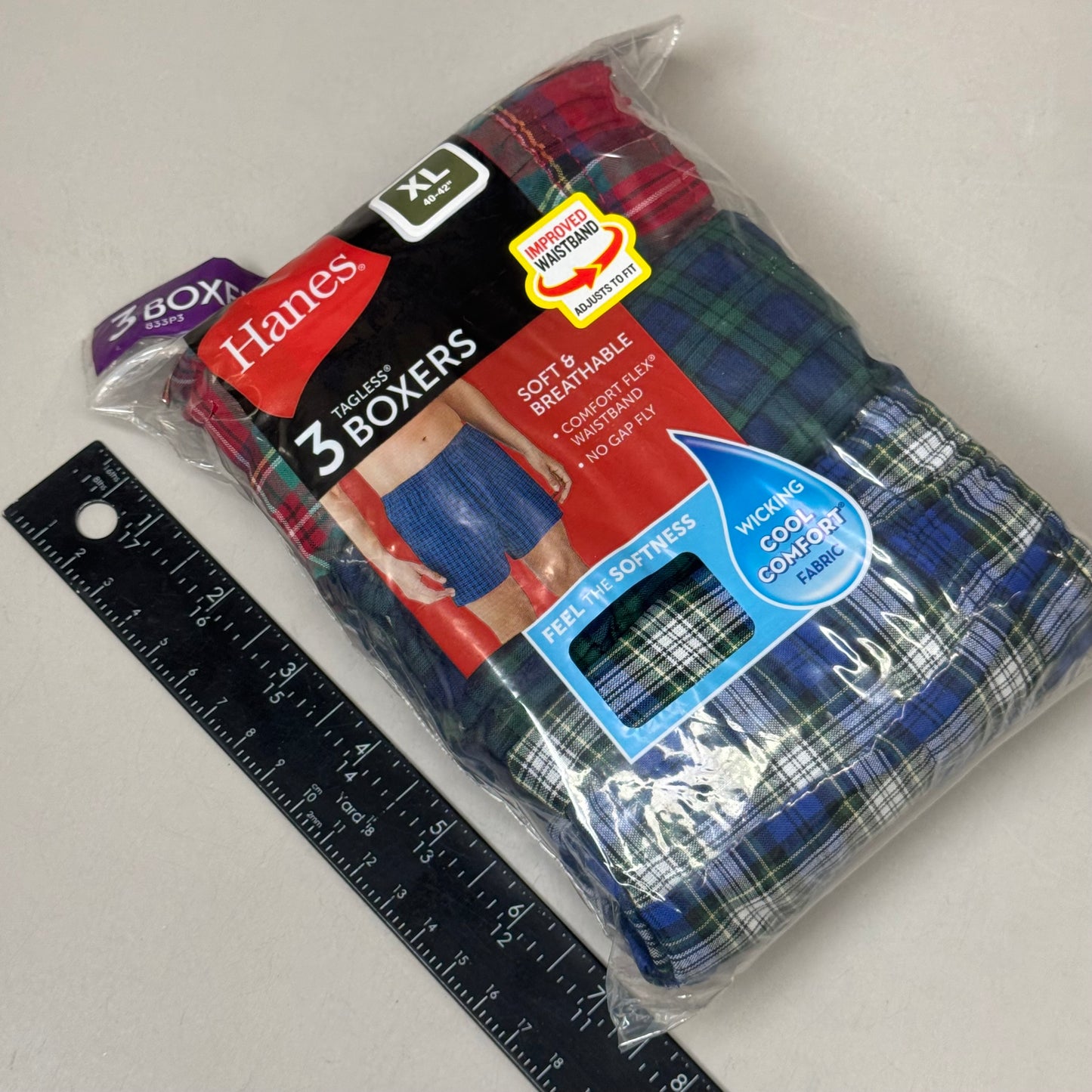 HANES (3 PACK) Men's Cool Comfort Boxer Briefs Sz XL 40-42" Blue/Red/Grey 042390