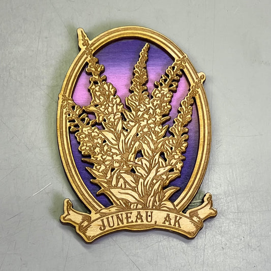 Z@ (2 PACK) Lavender Flowers Laser Cut Wood Magnet Souvenir JUNEAU, AK Made In USA