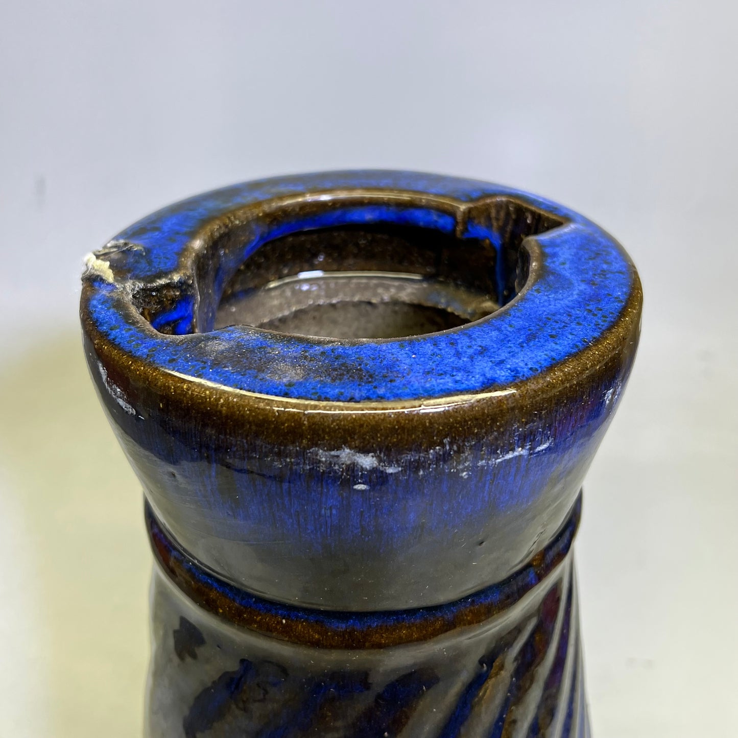 ZA@ Glazed Pottery 2 Piece Swirl Stand Bird Bath 22" L x 20" Dia Deep Blue