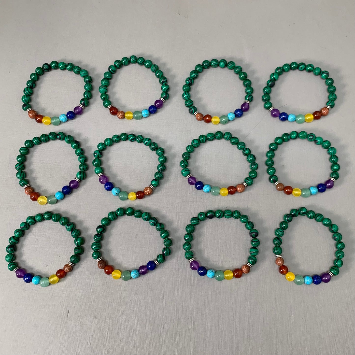 BEST WHOLESALE (12 PACK) Beaded Crystal Bracelets 3" Green-Black/Rainbow New