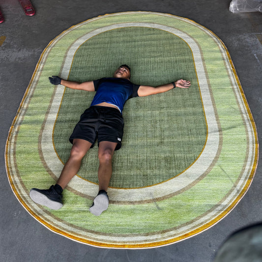 KAPLAN Sense Of Place Lowland Stripe 12'L x 8'W Oval Green 301627