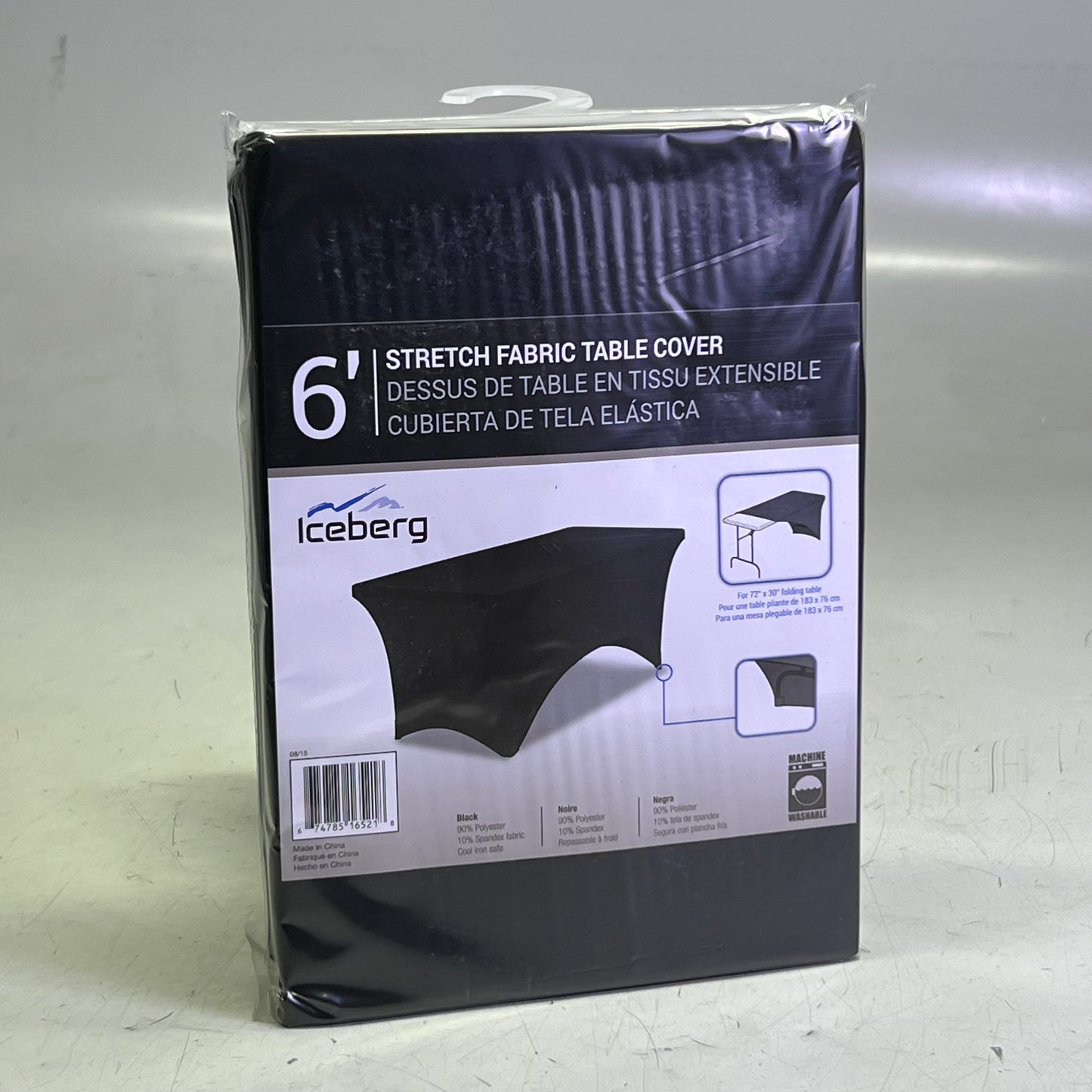 ICEBERG 6' Stretch Fabric Table Cover for 72" x 30", Black