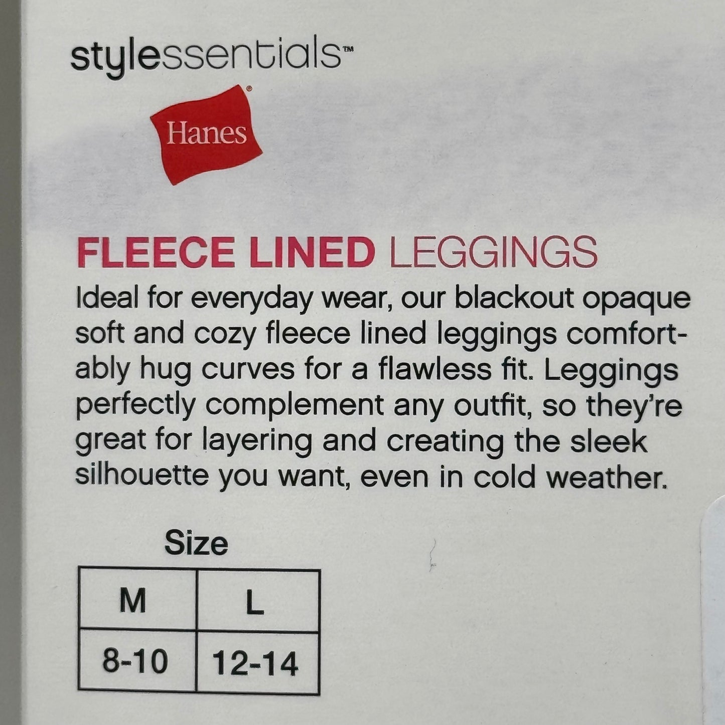 HANES (2 PACK) Style Essentials Fleece Lined Leggings Womens Sz L Blackout 284660