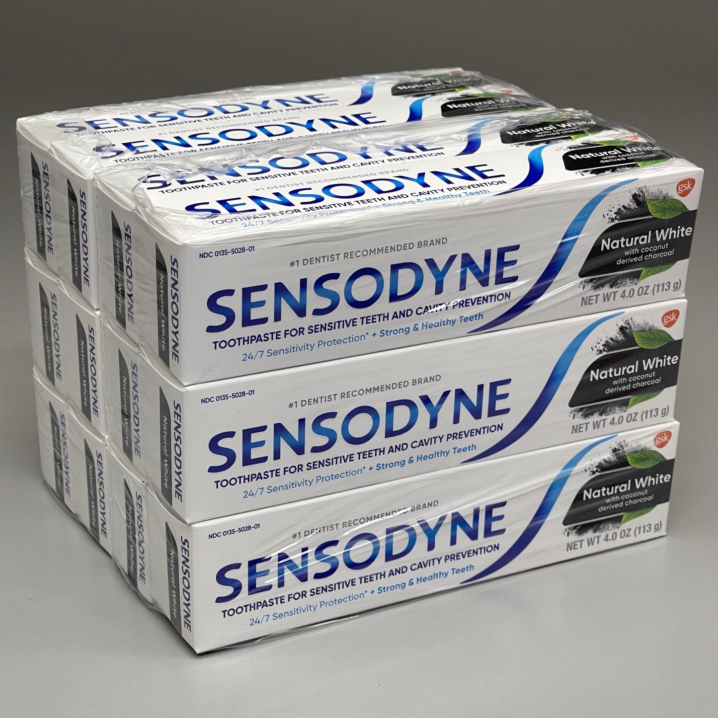 ZA@ SENSODYNE (12 PACK) Natural White Toothpaste w/Coconut Charcoal 4 oz Each EXPIRED 05/24