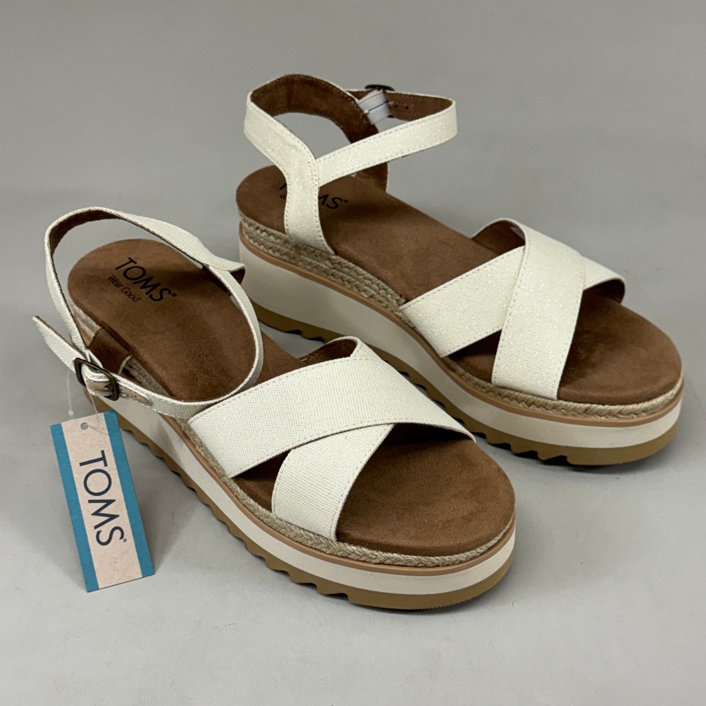 TOM'S Noelani Platform Wedge Sandals Women's Sz 9 EU40 Natural/Gold  10022418