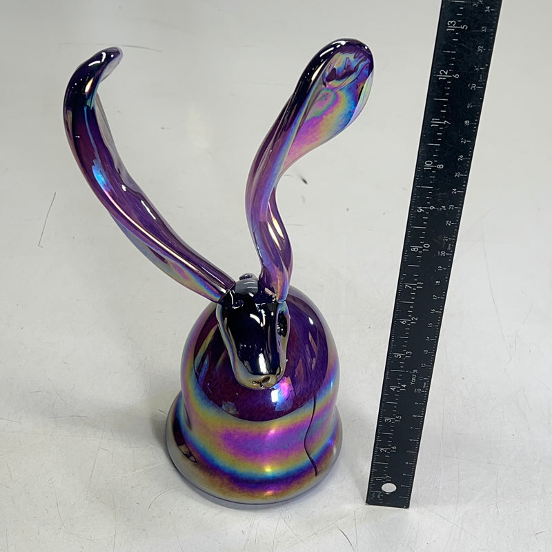 HUNT SLONEM Hand Blown Bunny Scuplture  13" L Rainbow Chromatic Hue