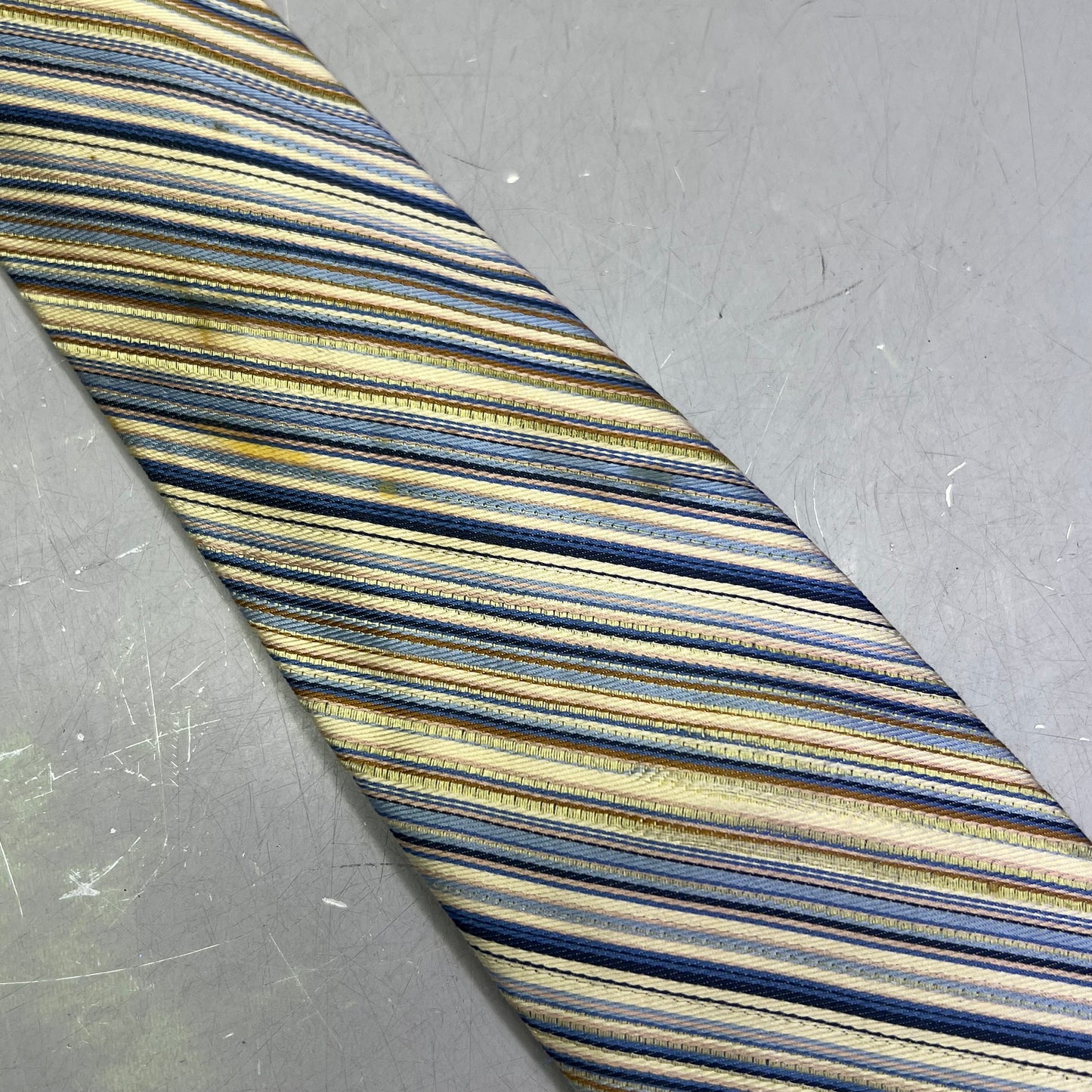 PRONTO UOMO 100% Silk Stripe Pattern Design Tie 60" Yellow/Blue (Pre-Owned)