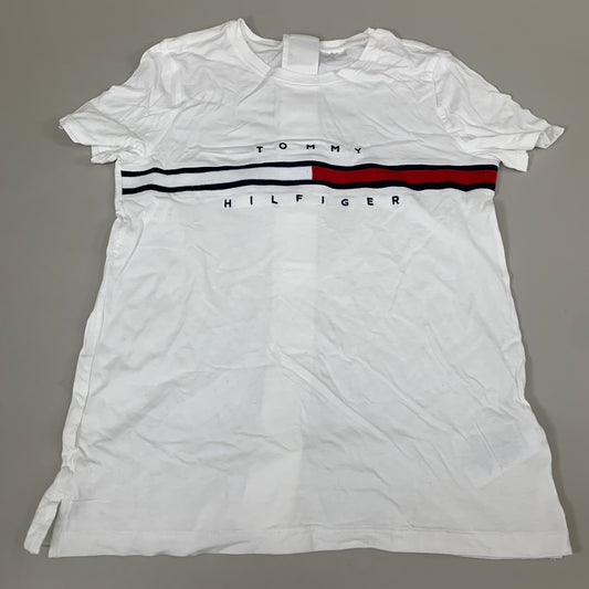 TOMMY HILFIGER Adaptive Short Sleeve Hook & Loop T-Shirt White Women's SZ S/P Signature Stripe (New Other)