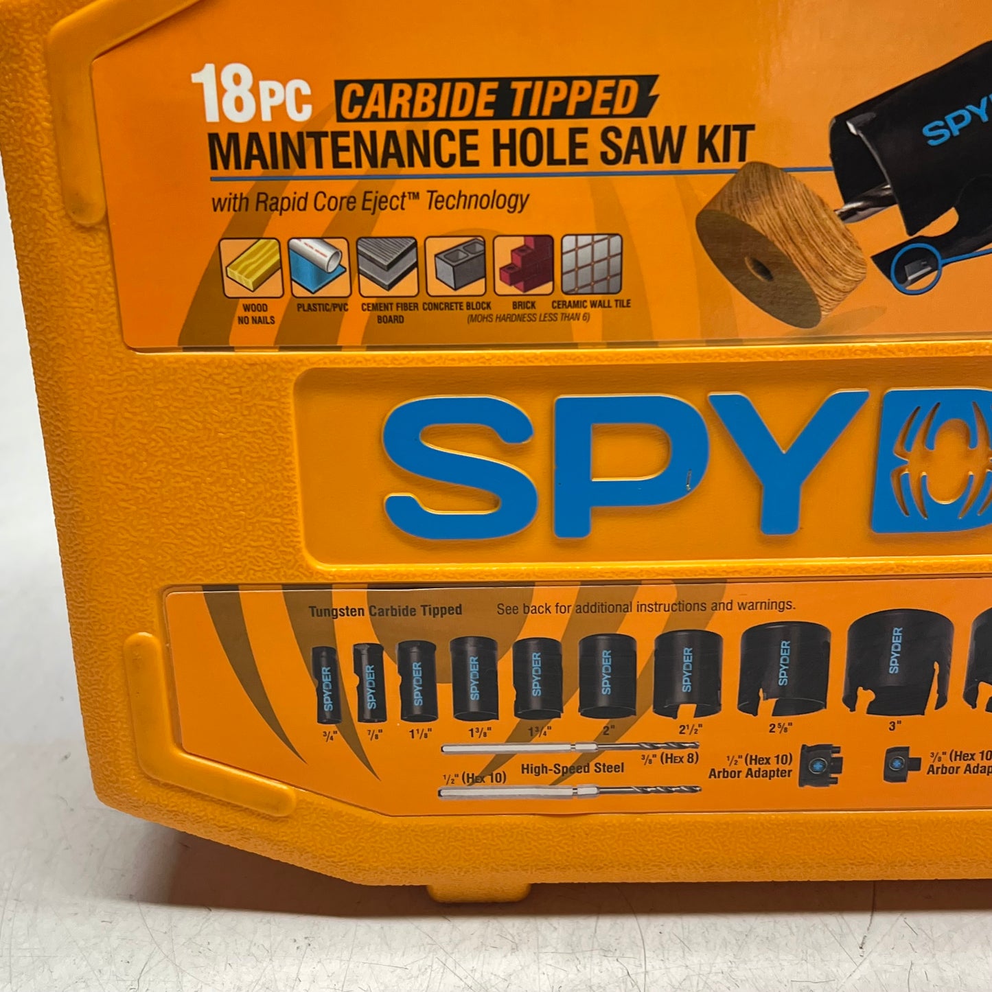 SPYDER Tct Hole Saw Kit Tungsten Carbide Tipped Clean Cuts 18 Pieces 600938