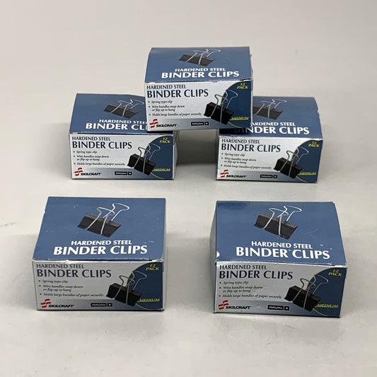 SKILCRAFT (5-PACK) Hardened Steel Binder Clips Medium 12 PK 7510002236807