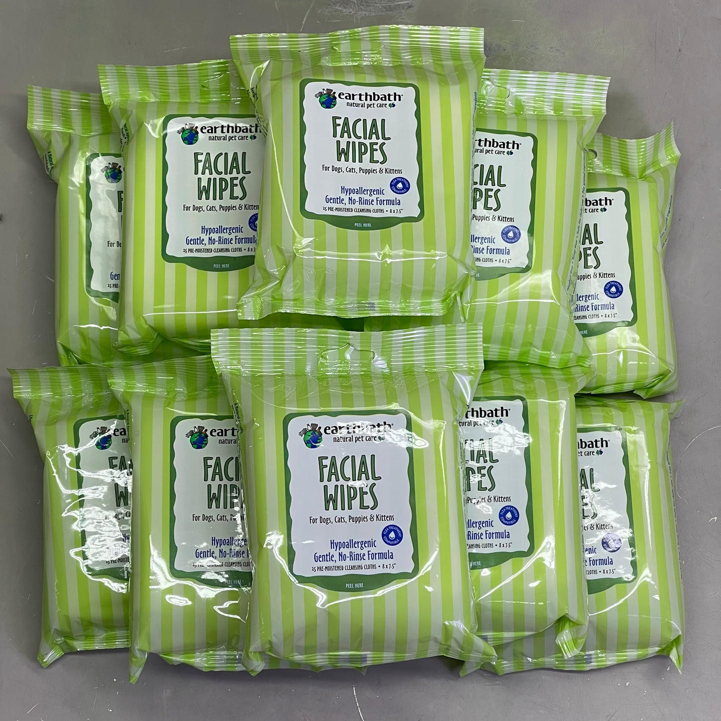 EARTHBATH (12 PACK) Natural Pet Care Facial Wipes 25 per package White