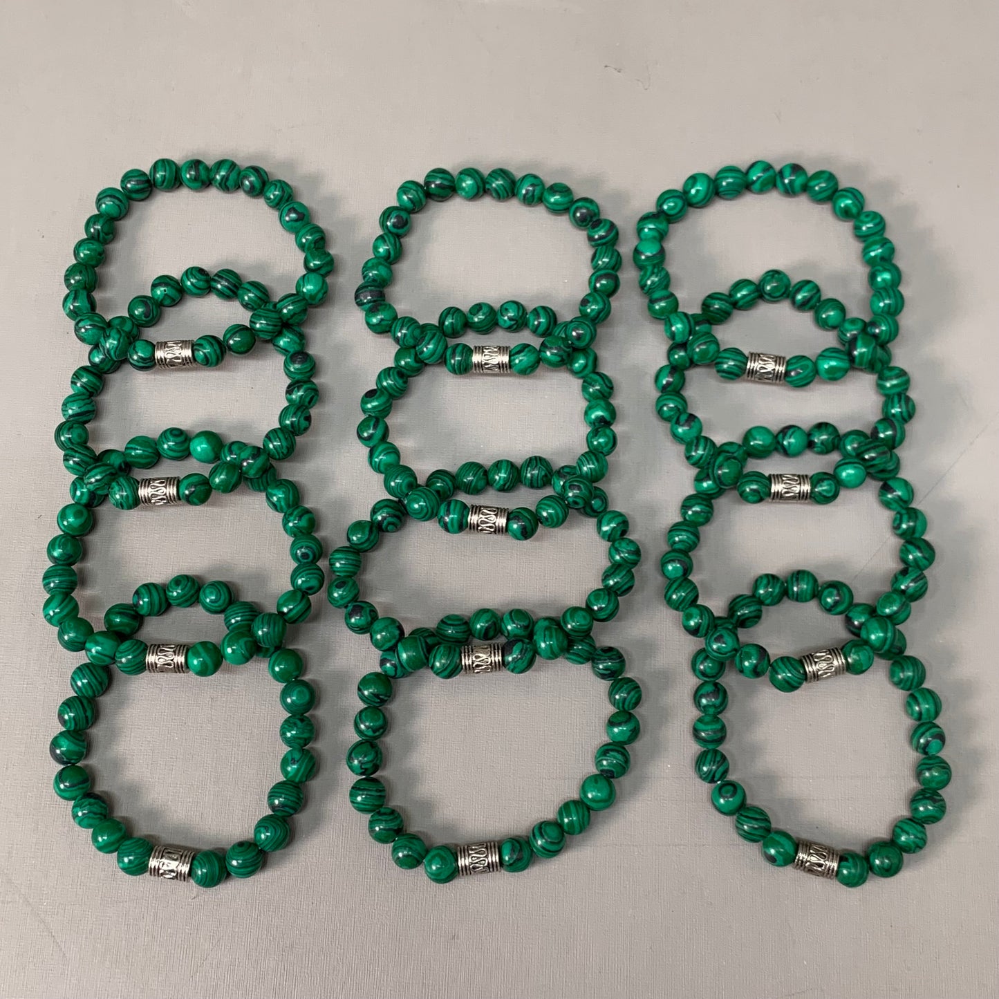 BEST WHOLESALE (12 PACK) Beaded Green-Black Crystal Bracelets 3" Silver Jewel New