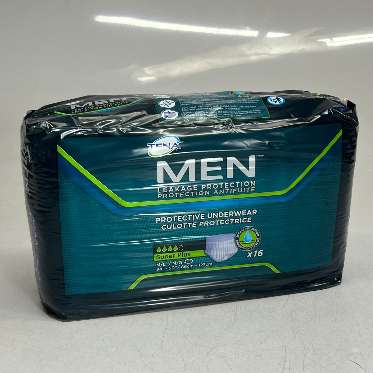 TENA (16 PACK) Men Super Plus Underwear, Heavy Absorbency M White 34987-25