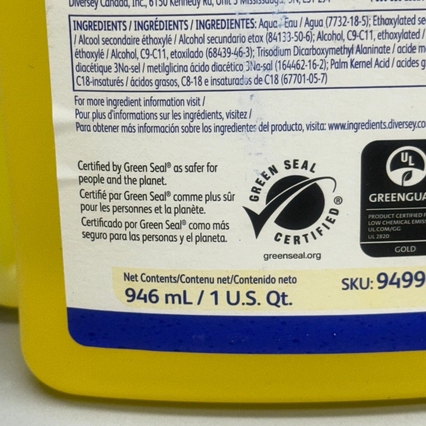 ZA@ DIVERSEY PROMINENCE 6PK Heavy Duty Floor Cleaner 946ml BB: 07/25 8 1/2”Hx4 1/2”Lx3”W Yellow C