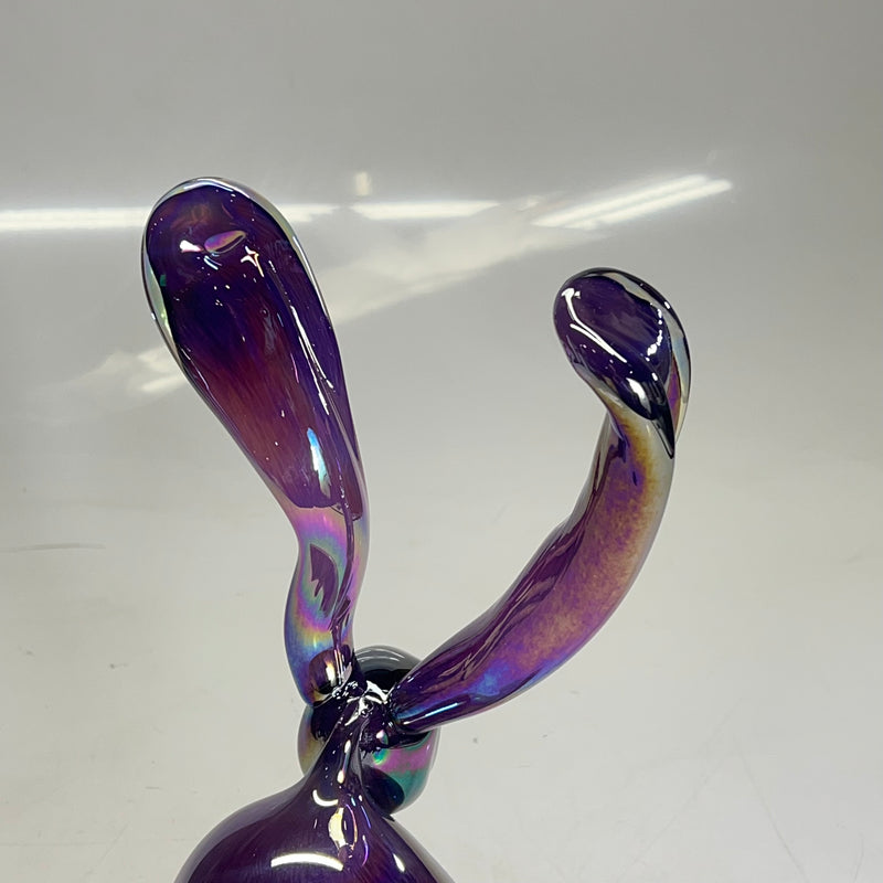 HUNT SLONEM Hand Blown Bunny Scuplture  13" L Rainbow Chromatic Hue